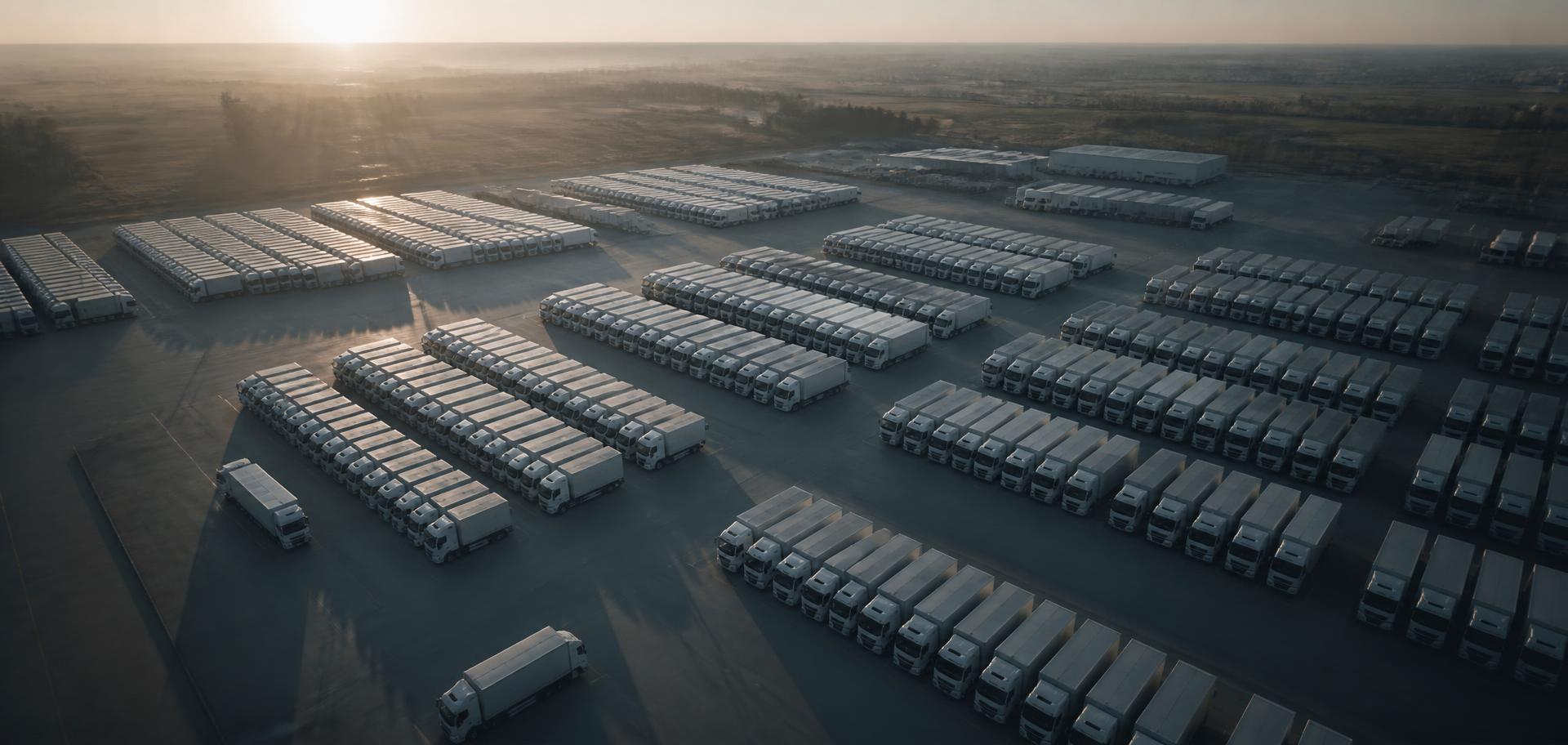 Aerial view of an organized vehicle depot
